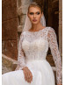 Long Sleeves Beaded Ivory Lace Tulle Dreamy Wedding Dress